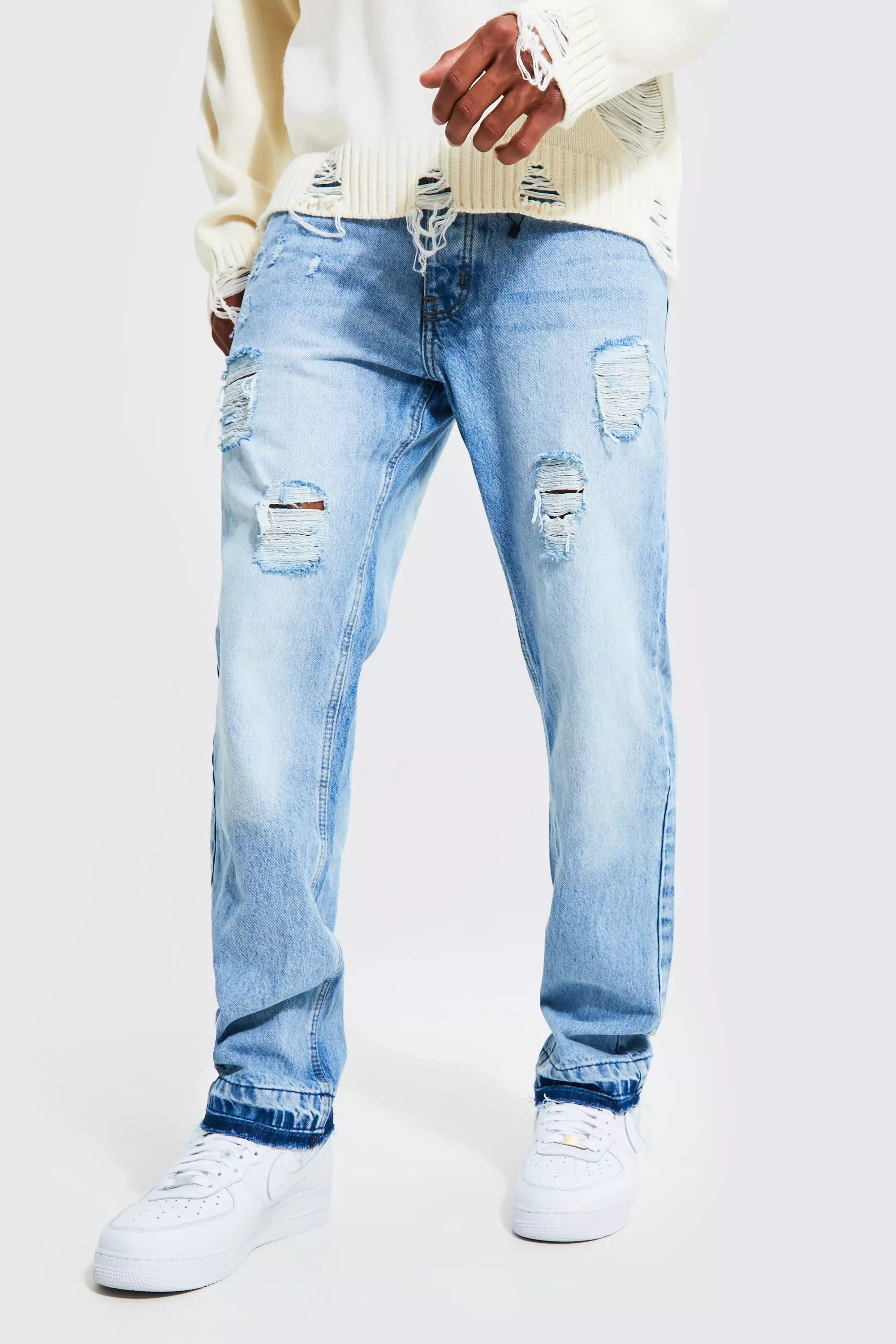 Straight leg store ripped jeans mens